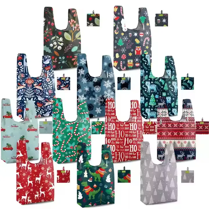 The shopping tote unfolded, standing upright and full of colorful fresh produce like oranges and greens.