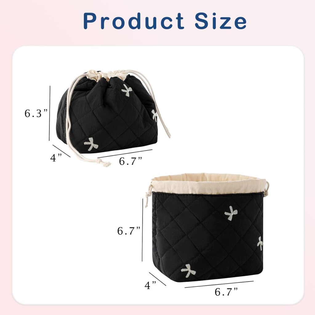 Close-up shot showing the size and texture of the cotton toiletry bag next to common travel items.