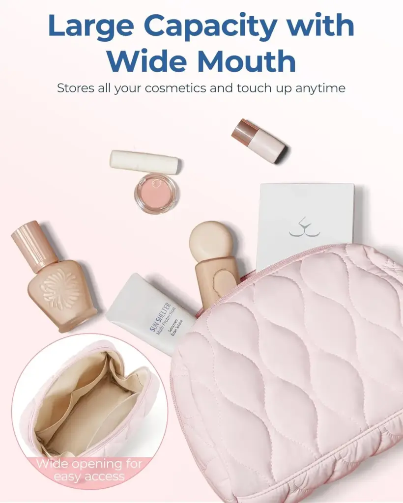 The Puffy Makeup Bag in classic black, showcasing its sleek and professional look.