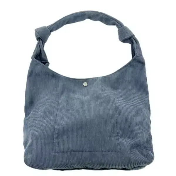 Marine blo Casual Corduroy Crossbody Sak mat engem breede Grëff, Knoted Enden, a schnappt Knäppchen Zoumaache, Verfügbar fir OEM oder ODM Personnalisatioun.