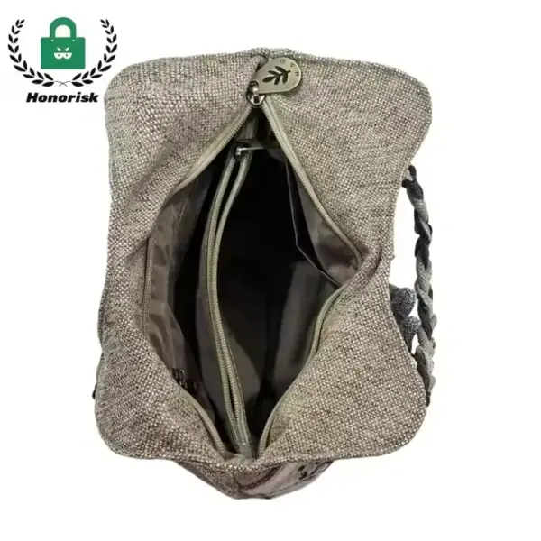 New Design Fashion Canvas Tote with embroidery, shown open to reveal interior and side braided strap—ideal for OEM/ODM customization. Honorisk logo visible in corner.