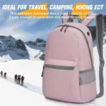 A mochila de Oxford plegable ao aire libre, con petos laterais de malla, é perfecto para o uso de viaxes e ao aire libre. Mostrado contra montañas e camiñantes nevados. Personalización OEM/ODM dispoñible para as súas necesidades de marca.