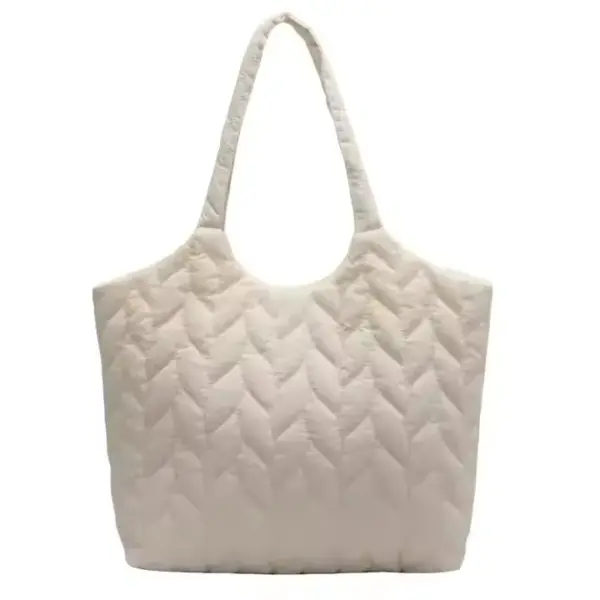 Puffed Quilted Handbag for Women in cream with two handles, shown on a plain white background. OEM and ODM customization options available.