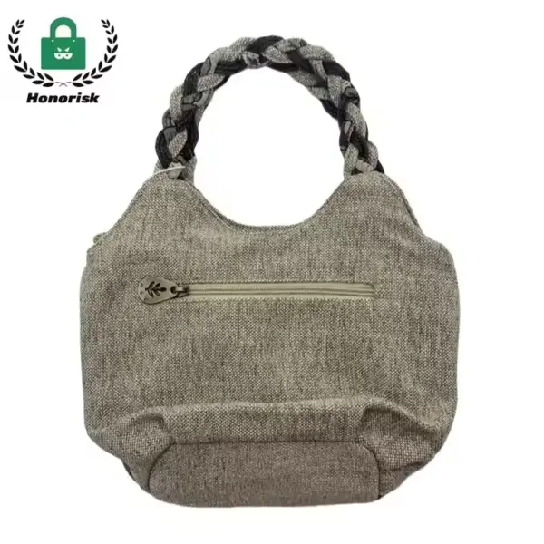 New Design Fashion Canvas Tote with embroidery, featuring a front zipper pocket and braided two-tone handles, shown on a white background. OEM and ODM customization available.