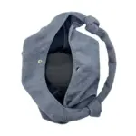 Widok z góry otwartej granatowej torebki Casual Corduroy Crossbody z wiązanym paskiem i zamknięciem guzików, Pokazanie czarnej podszewki w środku.