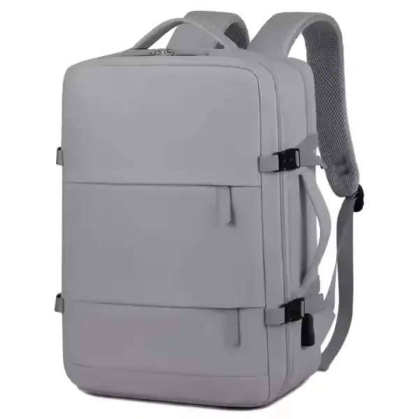 کوله پشتی لپ تاپ مسافرتی ضد آب با آب و هوای با شارژ USB, تسمه های خالی, سگکهای جانبی, و چند محفظه زیپ دار.