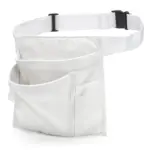 Electrician/Repairer's Canvas Tool Pouch Belt in white, बहु जेब, समायोज्य स्ट्र्याप, र प्लास्टिक बकड; OEM / ODM अनुकूलन आवश्यकताहरूको लागि उत्तम. सेतो पृष्ठभूमिमा प्रदर्शित.