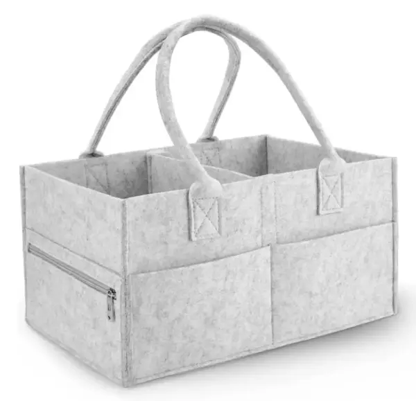 The Multi-Compartment Felt Storage Tote features handles, multiple pockets, and a side zipper compartment—available for OEM and ODM customization.