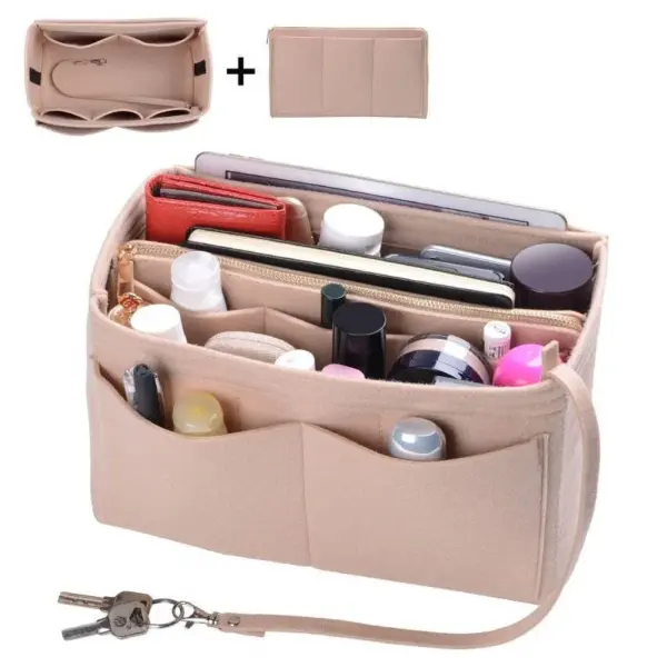 Waterproof Multi-Compartment Toiletry Bag shown filled with cosmetics, wallets, and keys—ideal for OEM ODM customization to match your brand’s needs.