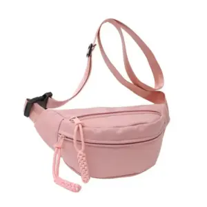 The Adjustable Sporty Crossbody Bag is shown in light pink with a zipper and adjustable strap, set against a white background.