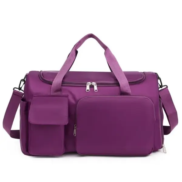 Minimalist loj-muaj peev xwm taug kev tote hauv paj yeeb nrog tes, Lub xub pwg pluaj, thiab ntau zippered / nrov plig plawg pem hauv ntej hnab ris. Customizable ntawm ODM / OEM kom phim koj cov hom xav tau.