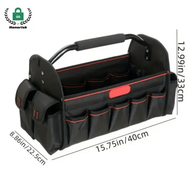 Multi-Comptents Mezinahiya Kapasîteya Kapasîteya Tote, Pokikên pirjimar, Vebijarkên OEM / ODM, û bi zelalî de dimenên 40cm x 22.5cm x 33cm.