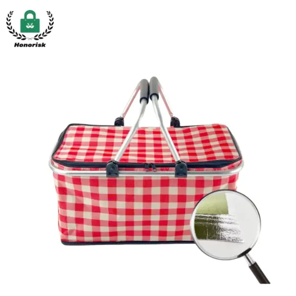 ಹೊಸ ವಿನ್ಯಾಸ ಕೆಂಪು ಮತ್ತು ಬಿಳಿ ಚೆಕ್ಕರ್ಡ್ ಮಾದರಿಯೊಂದಿಗೆ ಇನ್ಸುಲೇಟೆಡ್ ಪಿಕ್ನಿಕ್ ಟೊಟೆ, ಗಟ್ಟಿಮುಟ್ಟಾದ ನಿಭಾಯಿಸುತ್ತದೆ, ಮತ್ತು ವಿವರವಾದ ಫ್ಯಾಬ್ರಿಕ್ - ಒಇಎಂ ಅಥವಾ ಒಡಿಎಂ ಗ್ರಾಹಕೀಕರಣಕ್ಕಾಗಿ ಆದರ್ಶ.