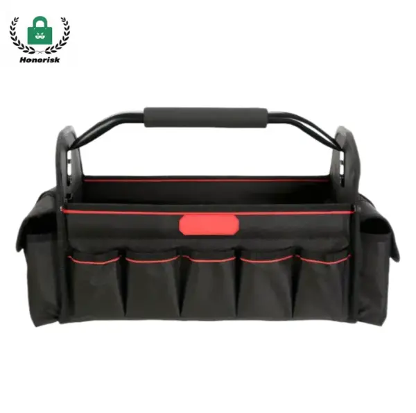 Multi-Comptent Amûrek mezin a Kapasîteyê Tote sêwiranek reş û sor e, destwerdana hişk, û piraniya pêlavên derveyî, li ser bingehek spî hate nîşandan.