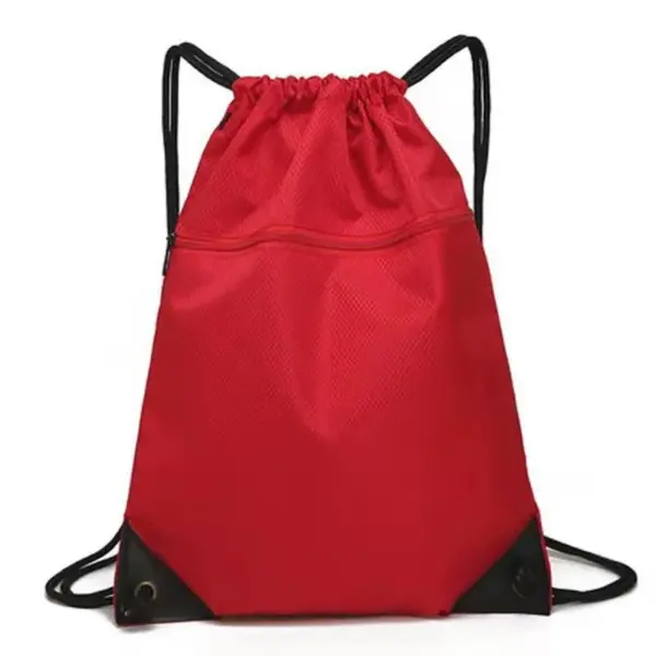 Basketball Court Waterproof Polyester Drawstring Backpack with black straps and corner accents, shown on a white background. Available for OEM and ODM orders.