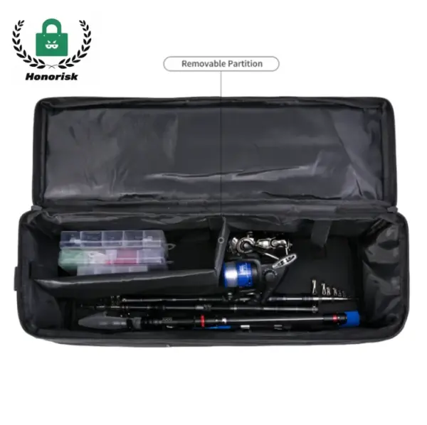 Open black Waterproof Large Capacity Camera Support & Light Stand Carry Bag with removable partition, designed for OEM ODM needs; fits camera support, light stands, and accessories inside.