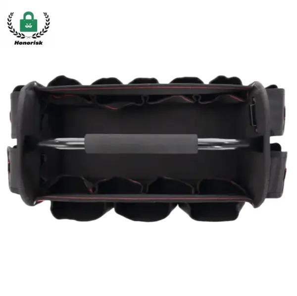 Dîtina Top ya Kapasîteya Giştî ya Multi-Compartmanê Kapasîteya Giştî ya Tote, Featuring Featuring Pockets Outer Oution and Handle Centrally Placed.