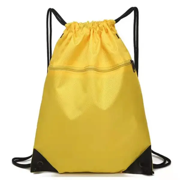 Basketball Court Waterproof Polyester Drawstring Backpack with black cords, corners, and a front zipper pocket; available for OEM or ODM customization.