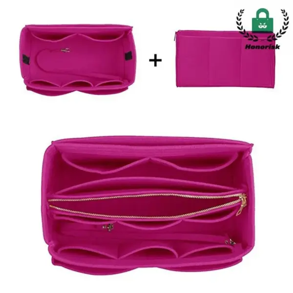 Waterproof Multi-Compartment Toiletry Bag with multiple pockets and zipper, displayed from various angles.
