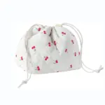 Torba za vrvico v bombaž: bela odeta torbica s češnjevim tiskom in stranskimi vrvicami, Na voljo za prilagoditev OEM/ODM.
