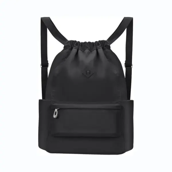 Ransel Sukan Oxford Kalis air dengan petak, Menampilkan poket zipper depan dan tali bahu laras, ditunjukkan pada latar belakang putih. Tersedia untuk penyesuaian OEM dan ODM.