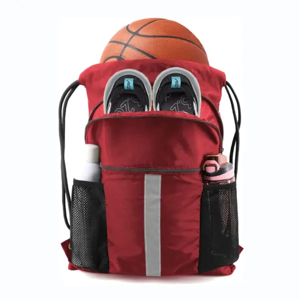 Ang dagkong sukod sa NYLON nga basketball sa backple nga backpack nga nahiangay sa mga sapatos sa sulod ug botelya sa mga bulsa sa Mesh, nga adunay wanang alang sa usa ka basketball sa ibabaw. Maayo alang sa aktibo nga estilo sa kinabuhi. OEM / ODM Customization nga magamit alang sa pagmarka ug mga bahin.
