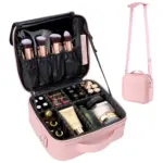 Borsa di trucco multi-compartimento professionale con spalline comprende pennelli, Archiviazione cosmetica, divisori regolabili, e una cinghia rimovibile. Sono disponibili opzioni di personalizzazione OEM e ODM.