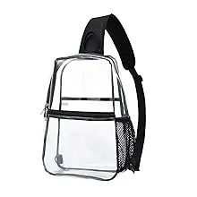 Fesyen Beg Crossbody Telus PVC dengan Trim Hitam, penutupan zip, dan poket mesh sampingan untuk penyesuaian OEM/ODM.