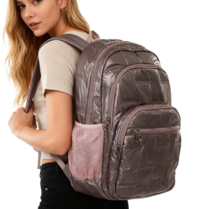 Estilo nga Metallic Quilted Backpack – Trendy Backpack alang sa Trabaho ug Pagbiyahe