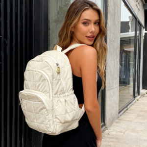 Beige Quilted Lightweight Commuter Backpack-01
