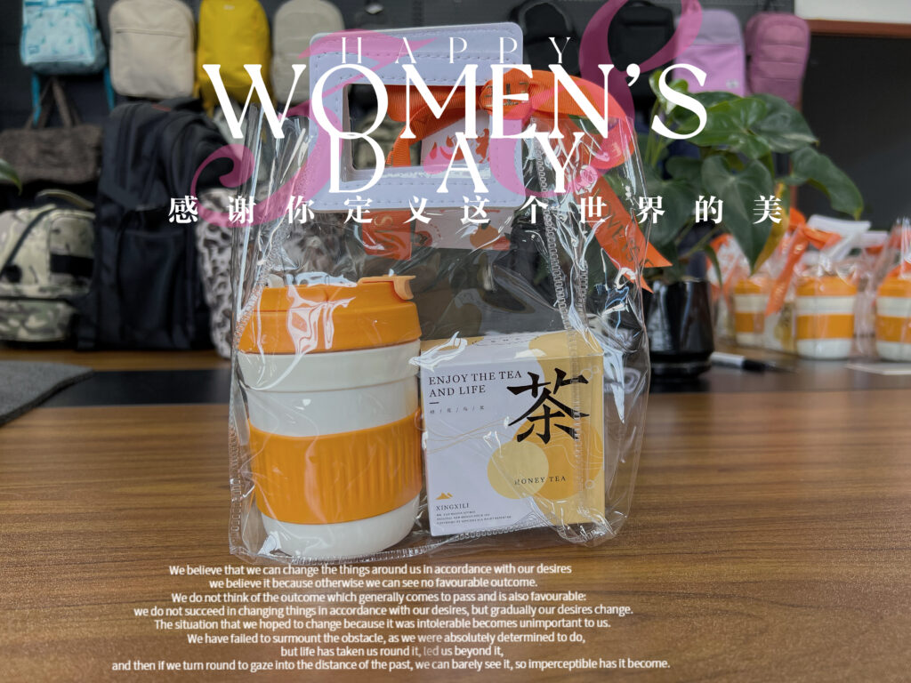 Women’s Day gifts prepared by the company including a cup and a box of tea